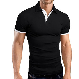 Polo negro liso de primera calidad para hombre, Polo de manga corta transpirable de tela de algodón, ajustado, informal, moderno, ropa de verano - Product Image 1