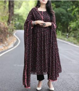 Launching Heavy Designer Party Festival Wear Anarkali <b>Kurti</b> Pure Rayon Bandhej Print Anarkali <b>Kurti</b> and Pant With Dupatta Set - Product Image 3