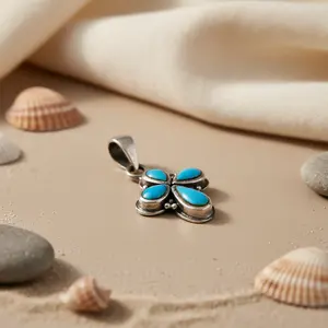 Collar con Colgante de Flor de Turquesa en Plata de Ley 925, Accesorio de Moda para Mujer - Product Image 3