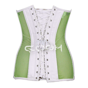 Corsés de Cuero Verde con Malla y Cuero Sintético Blanco, Corsé con Varillas de Acero - Product Image 6