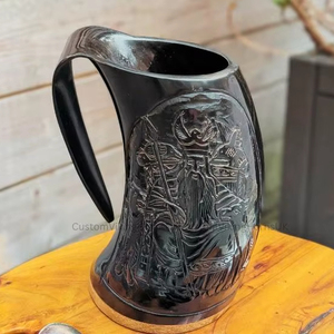 Tasse en corne de buffle naturelle de haute qualité avec poignée Design moderne isolation thermique à boire directe pour la bière vin hydromel et ale - Product Image 2