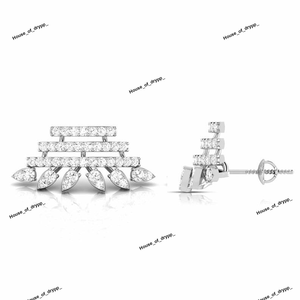 ต่างหูเม็ดเดี่ยวทรงเรขาคณิตแบบโมเดิร์นพร้อมจี้เพชรโมอิสสีเงินประกายสำหรับผู้หญิง - Product Image 2