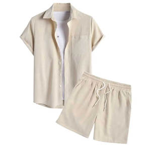 Venta al por mayor de 2 piezas de algodón para hombre conjuntos de verano Casual Streetwear conjuntos cortos para los hombres con su propio logotipo - Product Image 1