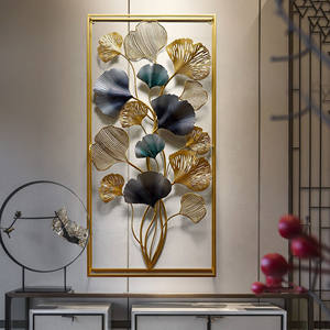 งานศิลปะติดผนังรูปใบแปะก๊วยสีทองหรูหราทันสมัย ขนาดใหญ่ 3 มิติ ทำจากเหล็ก ประดับตกแต่งผนังสำหรับห้องนั่งเล่น โรงแรม และบ้าน - Product Image 2