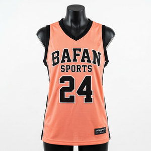 Womens basketball shirt durable 180 GSM polyester mesh fabric <b>peach</b> orange black side panel sleeveless sublimation custom logo - Product Image 5