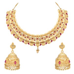 Vente en gros de colliers courts traditionnels en plaqué or 14K 18K 24K, ensemble de bijoux avec boucles d'oreilles pour mariage, base en laiton - Product Image 3