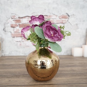 Shiny Gold Color Hammered Metal Flower <b>Vase</b> for Home & Wedding Tabletop Decorative Handmade <b>Bud</b> Shape Flower Pot - Product Image 3