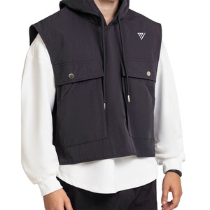 Gilet à capuche superposé Streetwear pour hommes poches utilitaires sans manches veste à capuche de mode décontractée pour superposer des vêtements d'extérieur légers - Product Image 1