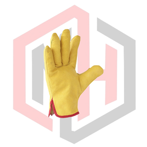 Yellow Leather Grain Texture Breathable <b>Silicone</b>-Free Customizable Length Heavy-Duty Driver <b>Gloves</b> for Outdoor Gardening Safety - Product Image 2