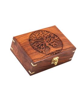 Urna de madera hecha a mano de palisandro Árbol de la vida grabado joyero tallado a mano para mujeres-hombres joya | Acentos de decoración del hogar - Product Image 2