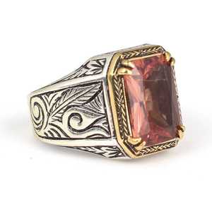 Fine Rhodium-Plated 925 Sterling Silver Men's Gemstone <b>Ring</b> with Bronze Setting and Zultanite Stone - Product Image 2