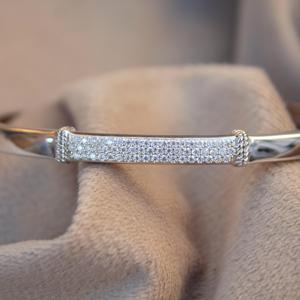 Classic Solid 925 Sterling <b>Silver</b> Hinged Cuff <b>Bracelet</b> Moissanite Statement Gift for <b>Men</b> and Women - Product Image 1