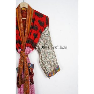 Indian Handmade Silk Floral Summer Kimono Dressing Gown Boho Chic Lounge Wear Womens <b>Long</b> <b>Sleeve</b> Wedding Robe - Product Image 3