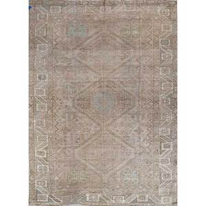 พรมขนสัตว์ถักมือสีเบจและสีน้ำตาล ลายเรขาคณิต สำหรับห้องนั่งเล่น บ้าน และรถยนต์ ขนาด 9x12 รุ่น Pae-4040 - Product Image 1