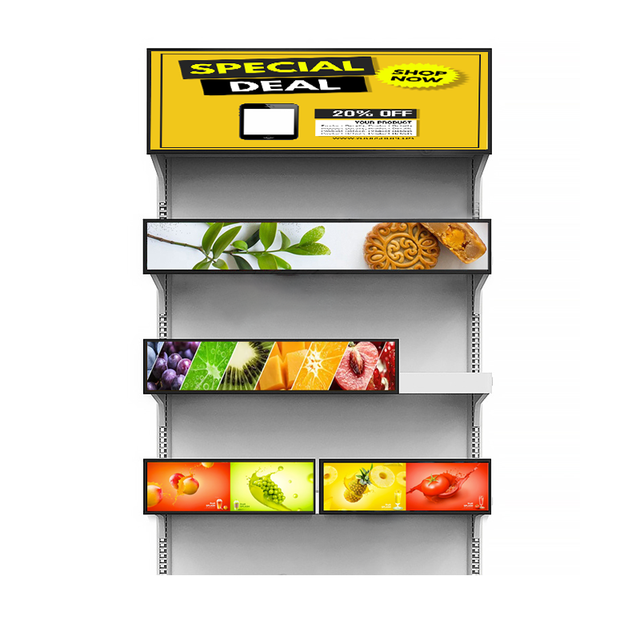 Ultra Wide Screen Digital Signage with TFT LCD Display Shelf Edge Stretched Bar for Supermarket Advertisement Video Application
