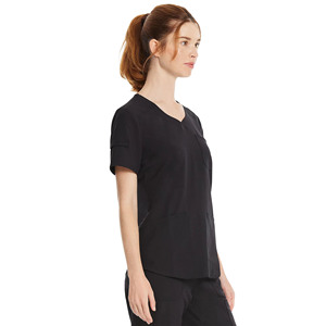 Women's Black Scrub Set V-Neck <b>Top</b> With Pockets And Straight Leg Pants For Hospital Uniforms - Product Image 3