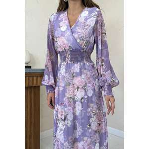 Vestido de gasa lila al por mayor con cintura natural y característica transpirable - Product Image 2