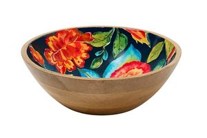 Bol en bois imprimé fait à la main avec un motif floral traditionnel, bol en bois imprimé décoratif pour l'arrangement de la table centrale - Product Image 4