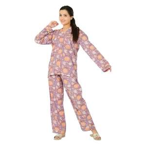 Conjunto de Pijama de Algodón Ligero Hecho a Mano para Mujer, Cuello en V, Estampado a Mano, Largo Completo, para Verano, Suave y Transpirable - Product Image 1