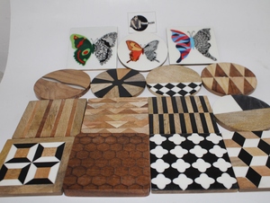 Premium Quality <b>Black</b> & White Geometrical Pattern Wooden <b>Coaster</b> Set New Resin Inlay Table Mat/Pad Traditional Design - Product Image 4