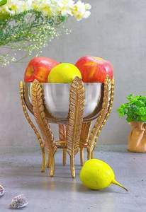 Bol décoratif artisanal en acier inoxydable plaqué or, porte-fruits et légumes de luxe pour la décoration de la maison et de la cuisine - Product Image 6