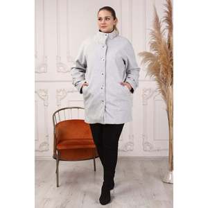 RMG Plus Size Gray Wool Blend Style Coat with Elegant Sleeve Details for Women, <b>Warm</b> Winter Outerwear Collection - Product Image 6