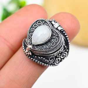Moonstone Pill Box Ring Adjustable 925 Sterling Silver Secret Message Box Ring Unique Jewelry Holiday Gift - Product Image 5