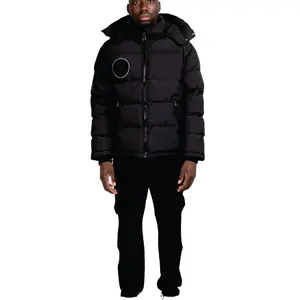 Erkek siyah tam baskı kış aşağı ceket kuzey özel Logo Stand-Up yaka ceket yüz erkek kalınlaşmış balon ceket