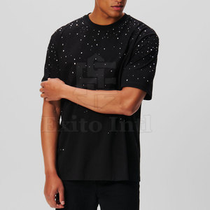 เสื้อยืดผู้ชายสไตล์สตรีทแวร์ แขนสั้น ผ้าฝ้าย 100% ประดับเพชรเทียม ราคาดีที่สุด MOQ ต่ำ - Product Image 1