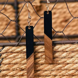 Statement <b>Gold</b> Foil Black White <b>Wooden</b> Resin Handmade Angel Model Heart Shape Square Round Geometric Drop Earrings - Product Image 1