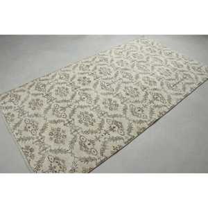 4,3x8,1 ft Area Vintage Rug, Turkish Rug, <b>Brown</b> White Abstract <b>Wool</b> Rug - Product Image 4