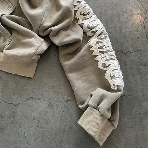 Écusson de broderie avec appliques de broderie vieilli personnalisé sweats à capuche unis avec fermeture éclair vestes de fitness pour hommes survêtements pour hommes - Product Image 5