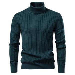 Suéter de Cuello Alto para Hombre, Color Sólido con Rayas, Jersey de Punto Cálido, Prenda Básica Informal de Invierno, Suéter Masculino de Alta Calidad - Product Image 2