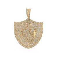 Pendentif Bouclier de Cheval Tendance Style Hip Hop en Diamant de Laboratoire VVS, Argent Sterling 925 Glacé, 8-9 carats, Certifié IGI, Idéal pour les Soirées
