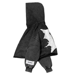 Sudaderas con capucha vintage con apliques hechas en China Sudadera con capucha de algodón de alta calidad logotipo personalizado peso pesado lavado negro sudaderas con capucha de gran tamaño - Product Image 3