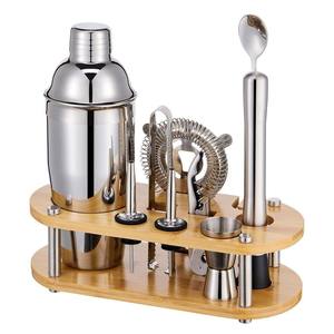 Juego de Coctelera Profesional de Acero Inoxidable de Primera Calidad con Soporte de Bambú, Accesorios Completos para Bar en Casa - Product Image 1