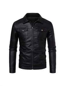 Chaqueta de Cuero Delgada para Hombre al por Mayor - Cuello Alto, Logotipo Frontal, Transpirable, Impermeable, Cortavientos, Secado Rápido, Cálida para Invierno, Personalizable - Product Image 4