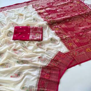 ผ้าส่าหรี VASTRA COTTAGE ผ้ากัตตีจีออร์เจตต์แท้ พร้อมลายปักโบราณแบบซารี มีนา บุตตา แจ็คการ์ด ทออย่างประณีต พร้อมผ้าปาลลูย้อมสีด้วยมือ ดีไซน์เนอร์แวร์ - Product Image 6