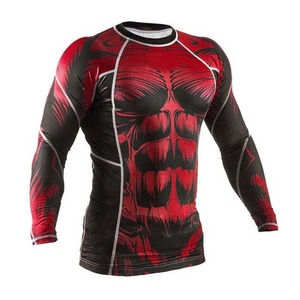 <b>Men</b> Full Sleeve Heat-Transfer Printed Spandex/Polyester Rash Guard Red Black Skull Print <b>Compression</b> Quick Dry Breathable Sport - Product Image 6
