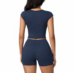 Seamless Reversible Yoga Shorts Set Women 2 Piece Activewear <b>Low</b> Waist Gym Fitness Clothing Workout Crop <b>Top</b> High Waist Shorts - Product Image 2