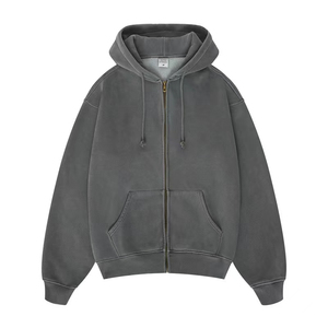 Sweat à capuche zippé vintage personnalisé pour hommes, sweats coupés et cousus, sweat à capuche zippé vintage délavé à l'acide, bords coupés, ourlet brut, sweat à capuche vintage noir - Product Image 6