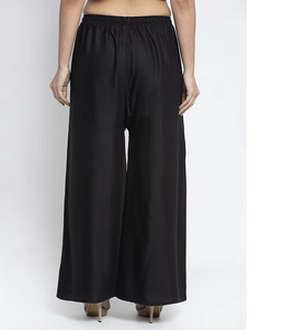 Pantalon Palazzo formel en nylon/coton léger et doux pour femmes coupe ample jambe large plissée avant fermeture à cordon - Product Image 1