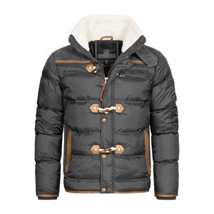 Vêtements d'hiver à la mode veste Parka à col montant en fourrure à fermeture éclair pour hommes veste à poignets élastiques de haute qualité avec patchs personnalisés - Product Image 1