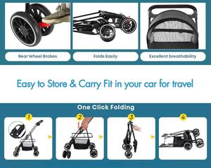 Poussette pour animaux de compagnie durable à quatre roues TH-PPS-371 avec auvent réglable grande cabine et roues roulantes lisses - Product Image 2