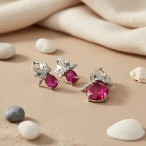 Silver Ruby Fine <b>Jewelry</b> <b>Set</b> Gold Plated Zircon and <b>Pearl</b> Trendy Style Earrings and Pendant for Women for Parties Weddings - Product Image 3