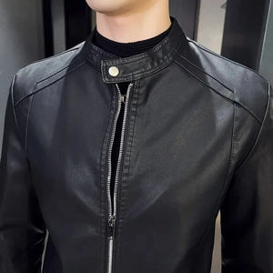 Automne saison hommes décontracté en cuir véritable veste à la mode motard vitesse coupe ample col montant avant Logo moto vêtements - Product Image 3
