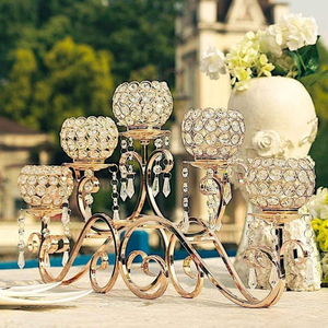 Grand bougeoir en cristal avec support de T-Light en perles dorées et support Vendeur populaire à prix compétitif pour une décoration élégante - Product Image 2