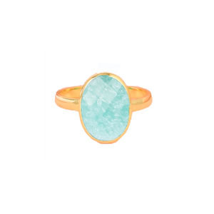 Amazonite Gemme Forme Ovale Or Vermeil Argent Sterling 925 Ensemble de Lunette Bague Bijoux de Mode Bague Bagues en Cristal Naturel - Product Image 5