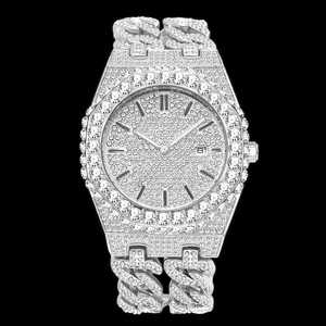 Elegante reloj de cuarzo con diamantes de laboratorio para hombre, lujo, helado, brillante, 925, banda plateada, esfera analógica, cristal, estilo Hip Hop antiguo, encanto - Product Image 6