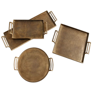 Plateau en métal argenté personnalisable, design feuillage, poignées, plateau de service écologique pour usages réguliers, formes - Product Image 4